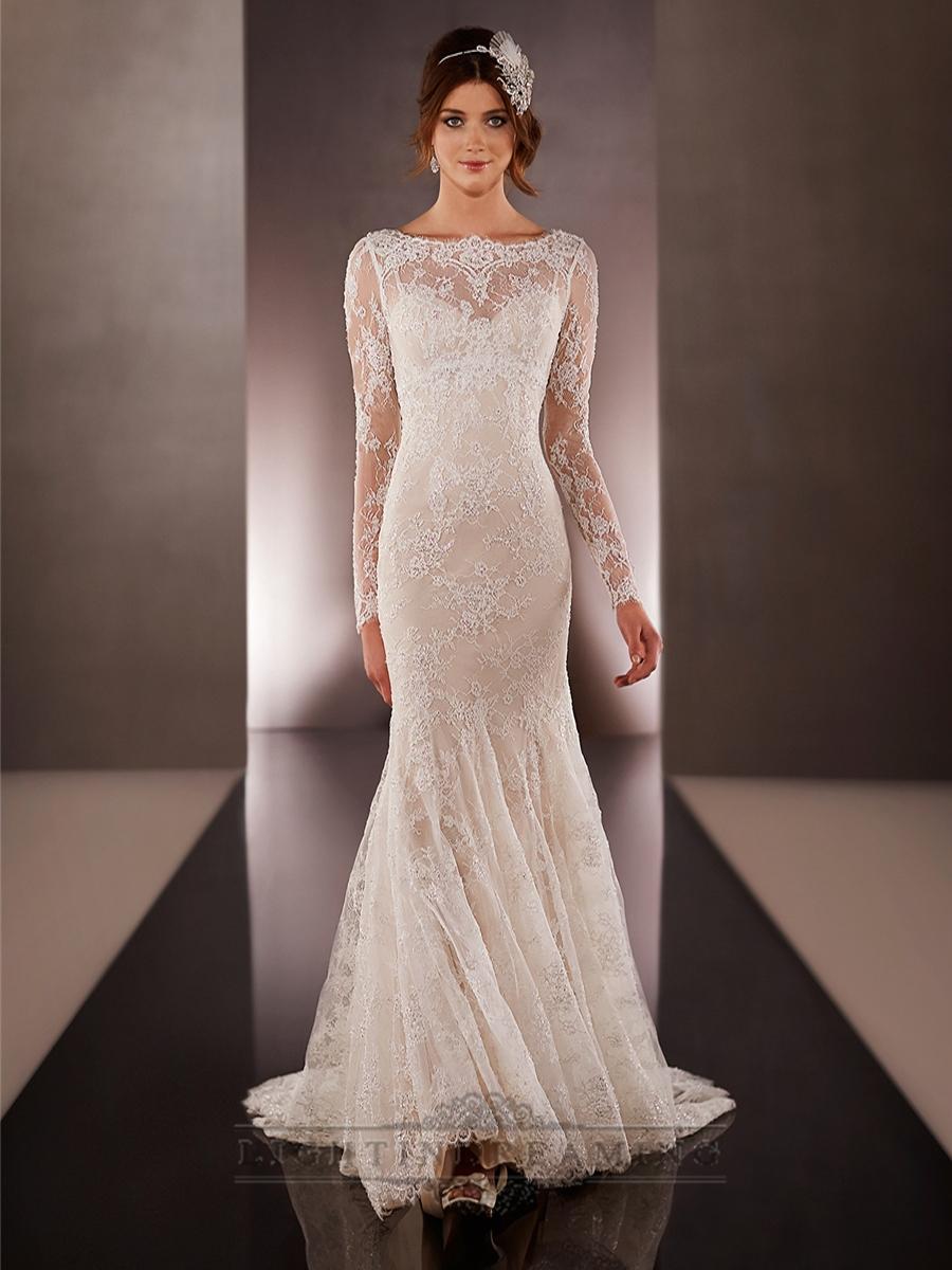 زفاف - Illusion Long Sleeves Bateau Neckline Embroidered Wedding Dresses with Low V-back - LightIndreaming.com