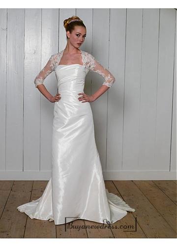 Hochzeit - Beautiful Elegant Exquisite Sheath Tffeta Strapless Wedding Dress In Great Handwork