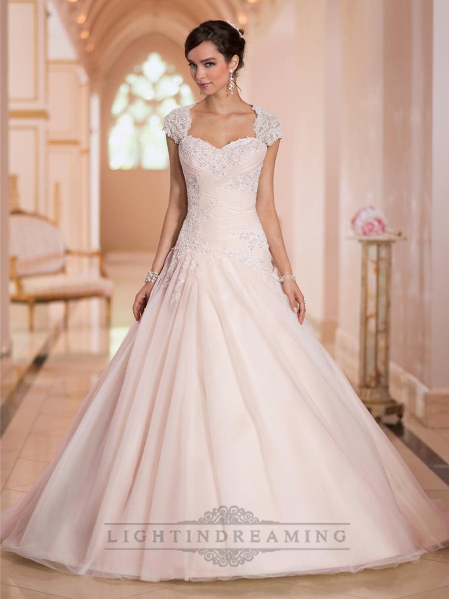 زفاف - Cap Sleeves Sweetheart A-line Lace Appliques Keyhole Back Wedding Dresses - LightIndreaming.com