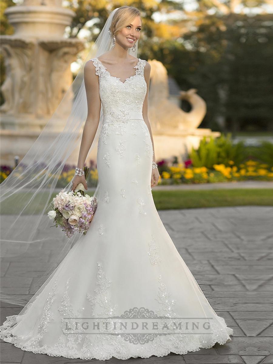 زفاف - Straps Lace Appliques Trumpet Mermaid V-back Wedding Dresses - LightIndreaming.com