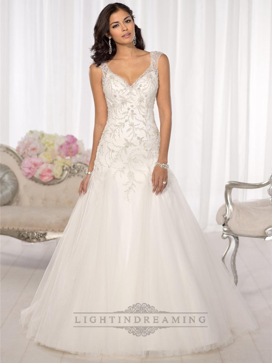 Свадьба - Elegant Beaded Cap Sleeves Sweetheart Embellished Wedding Dresses with Low V-back - LightIndreaming.com
