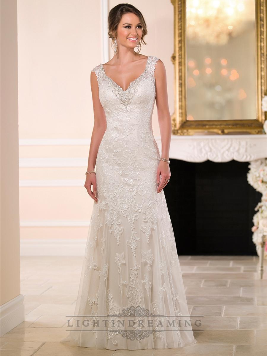 Mariage - Diamante Adorn Sweetheart Straps Lace Wedding Dresses with V-back - LightIndreaming.com