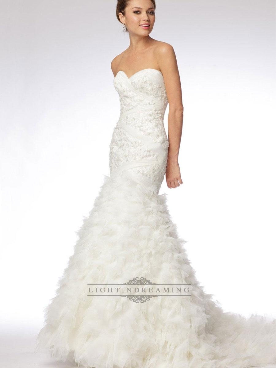 Mariage - Trumpet Strapless Sweetheart Embroidered Lace and Tulle Over Silky Taffeta Wedding Dresses - LightIndreaming.com