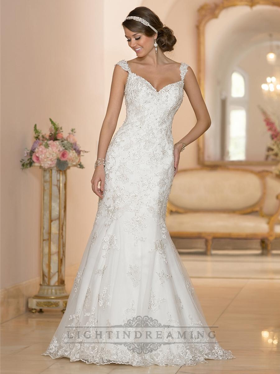 Hochzeit - Fit and Flare Sweetheart Lace Appliques Wedding Dresses with Deep V-back - LightIndreaming.com