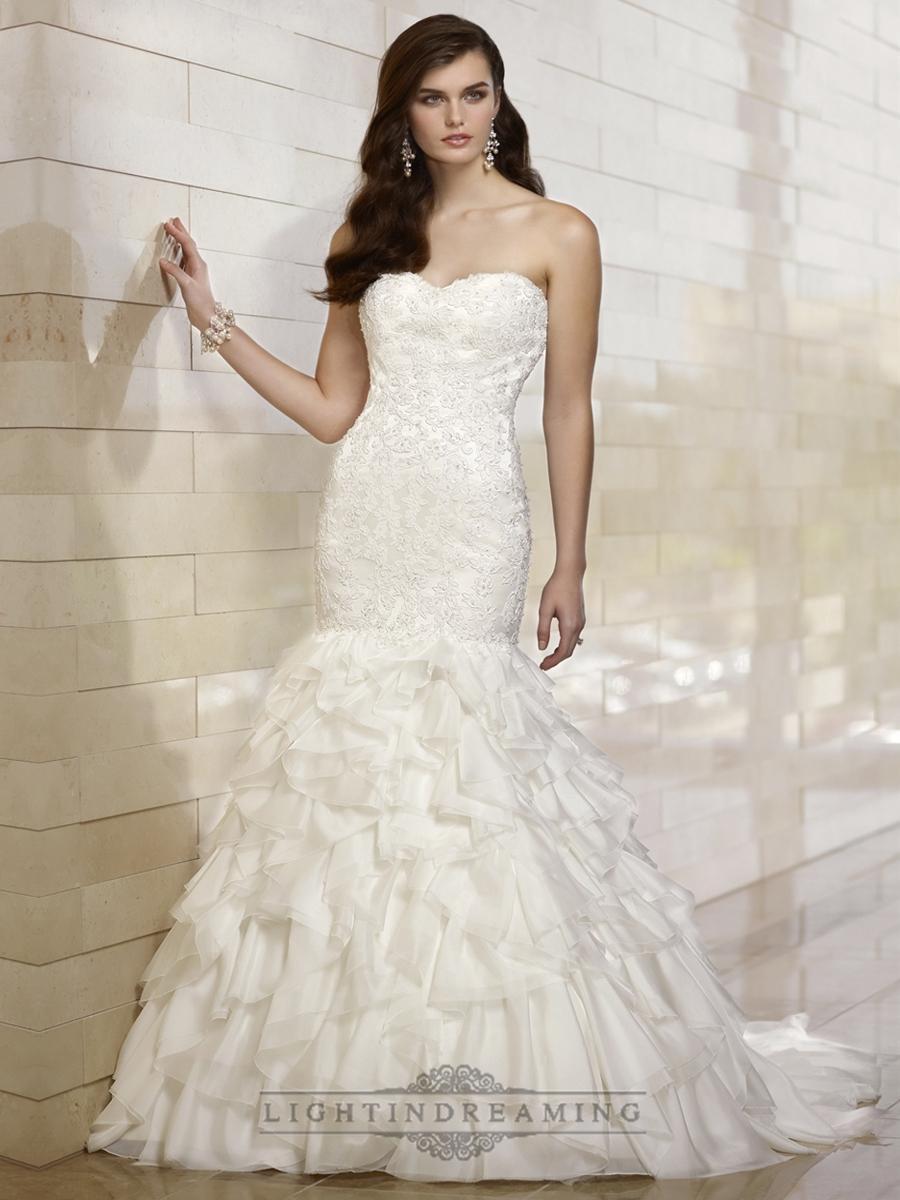 Wedding - Strapless Sweetheart Lace Appliques Bodice Wedding Dresses with Textured Skirt - LightIndreaming.com