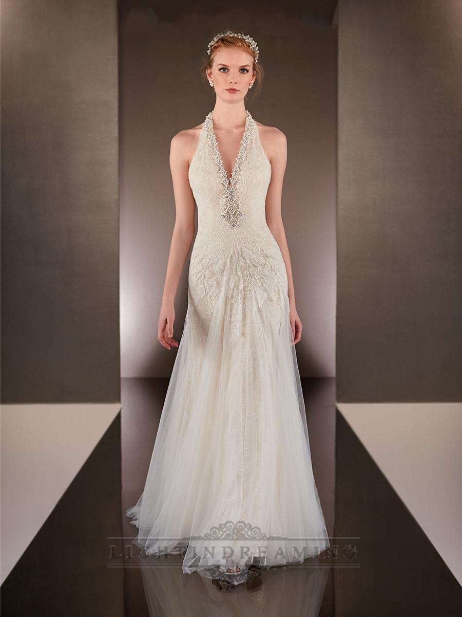 زفاف - Beaded Helter V-neck Sheath Wedding Dresses with Low Open Back - LightIndreaming.com