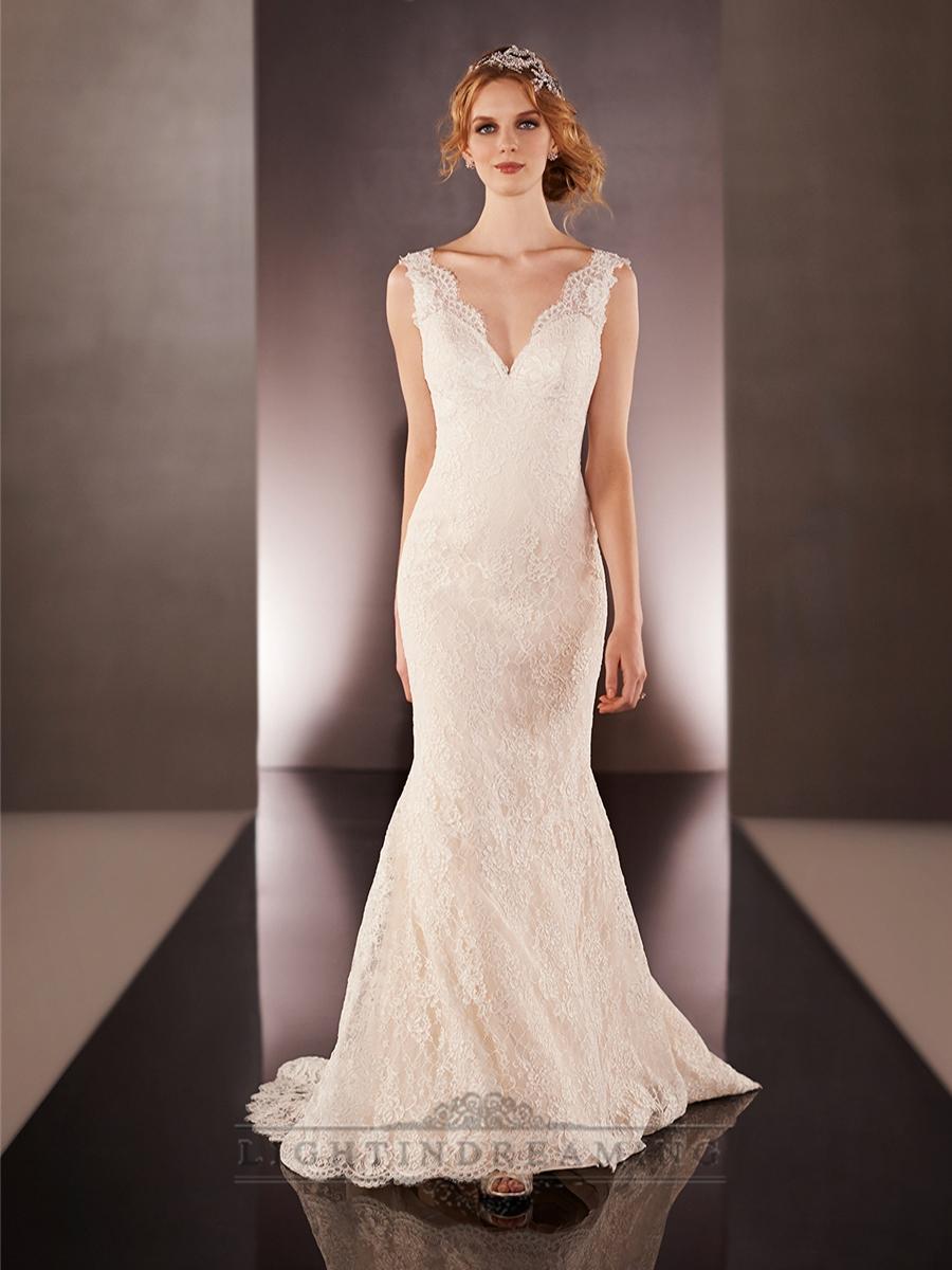زفاف - Lace Straps V-neck Lace Wedding Dresses with Low V-back - LightIndreaming.com