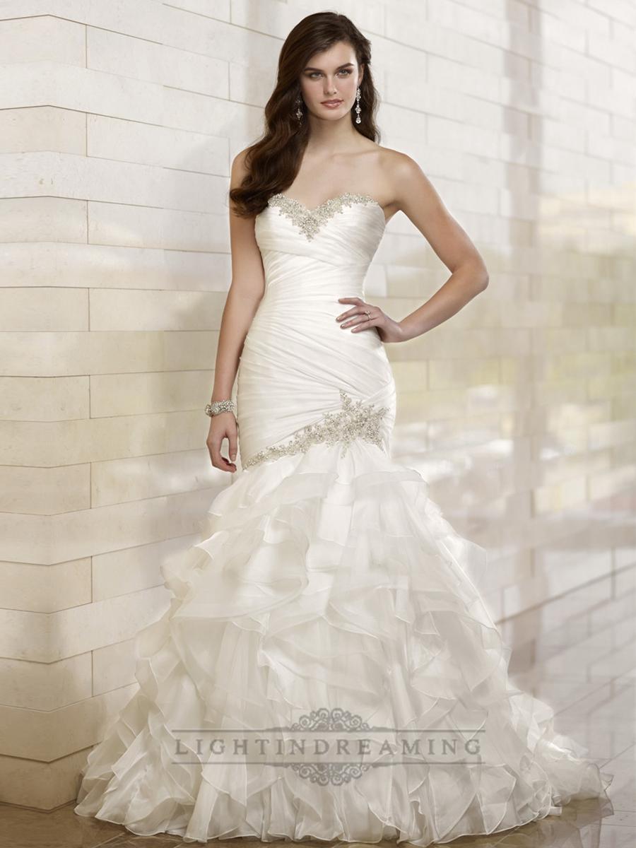 Hochzeit - Trumpet Mermaid Beaded Sweetheart Dreaped Bodice Wedding Dresses with Layered Skirt - LightIndreaming.com