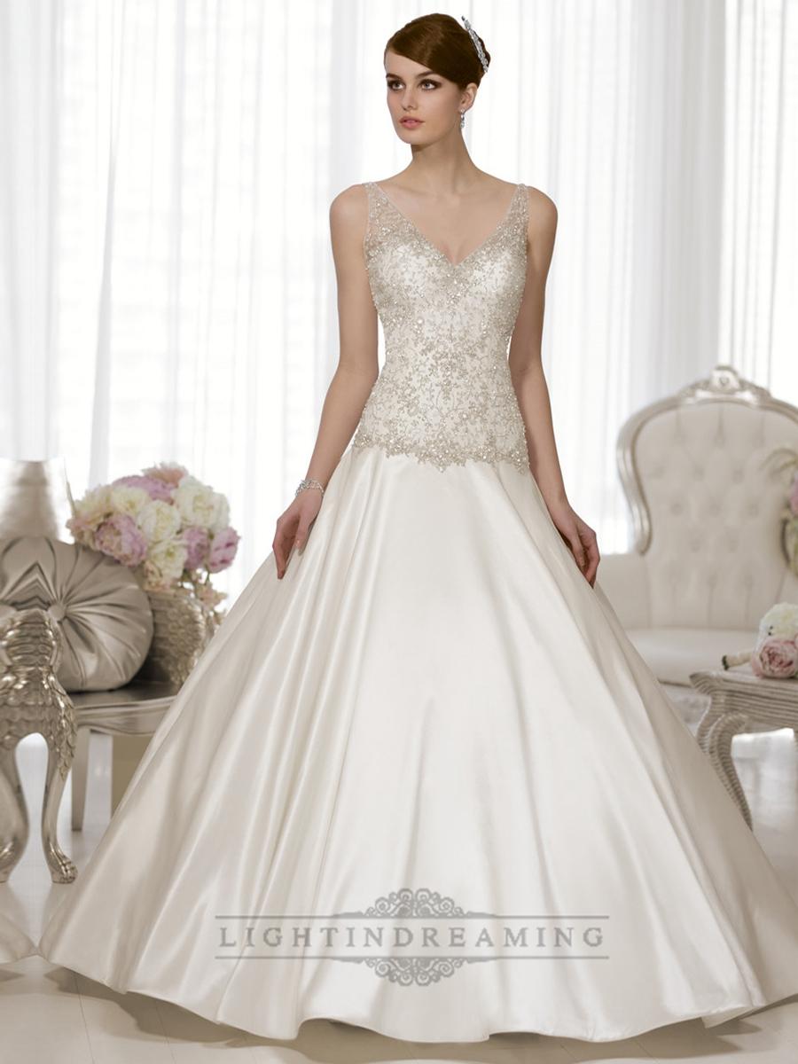 زفاف - Straps V-neck A-line Hand Beaded Bodice Vintage Wedding Dresses - LightIndreaming.com