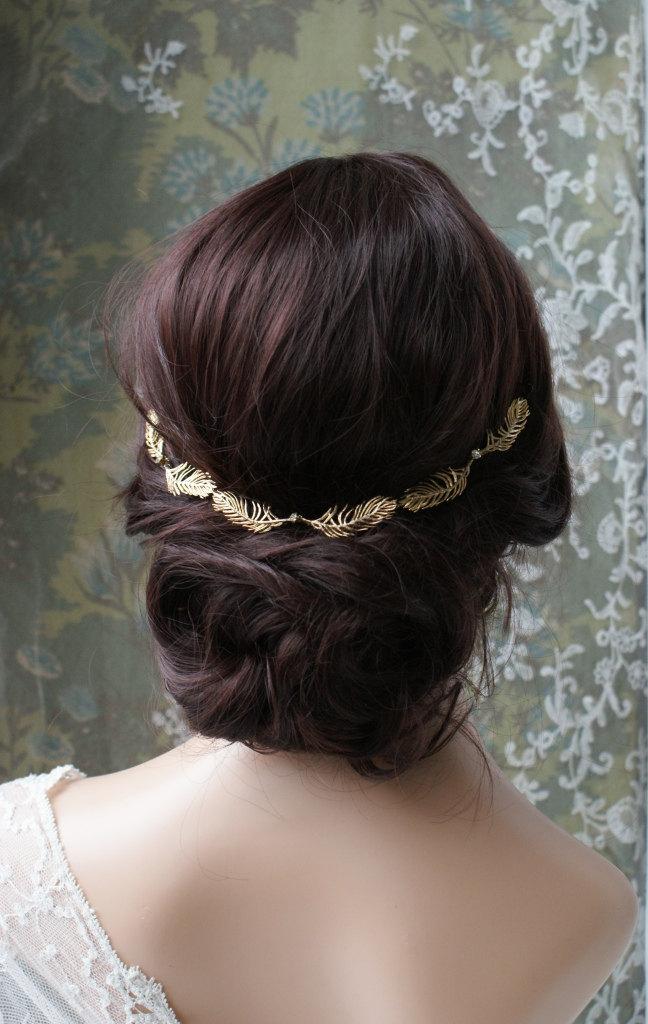 Wedding - Wedding Headpiece- Gold wreath - Bridal hair accessory -Gold leaf Halo-  gold hair vine - 1920s wedding headpiece - 1930s wedding dress