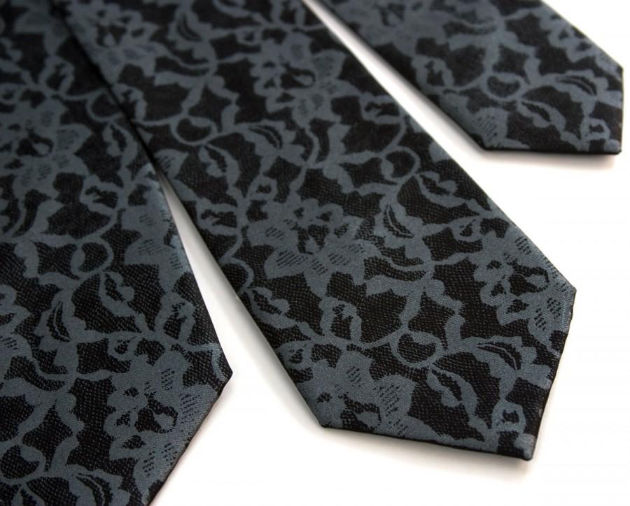 Hochzeit - Black lace necktie. Screenprinted tie. "Boudoir Lace." Choose standard, narrow or skinny size.