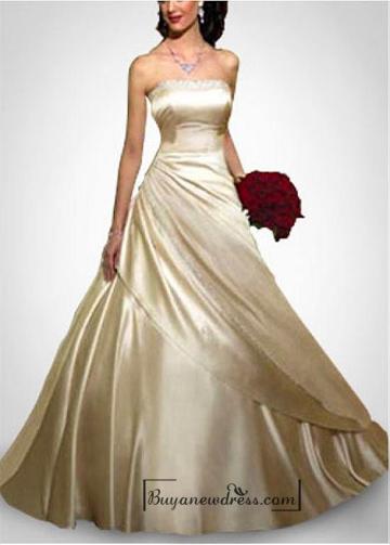 Mariage - Beautiful Elegant Satin A-line Strapless Wedding Dress In Great Handwork