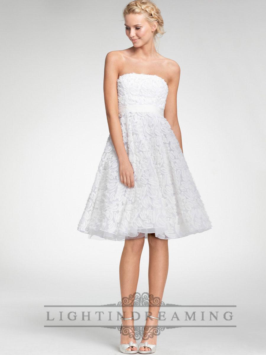 زفاف - Strapless A-line Embroidered Tea Length Strapless Wedding Dresses - LightIndreaming.com