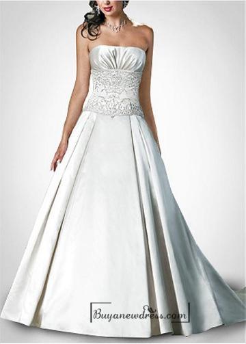 Hochzeit - Beautiful Exquisite Elegant Satin A-line Wedding Dress In Great Handwork