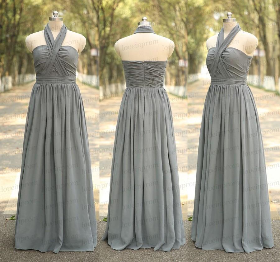 Mariage - Grey Bridesmaid Dress Handmade Pleat Chiffon Long Wedding Party Gowns Long Grey Prom Dress Evening Dress Bridesmaid Gown