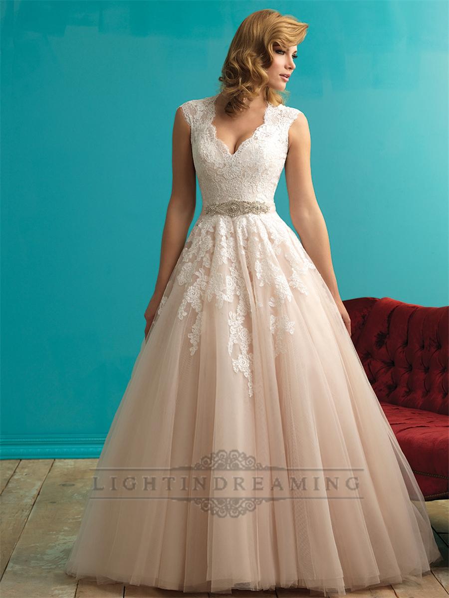 زفاف - Cap Sleeves Plunging V neckline A-line Lace Wedding Dress - LightIndreaming.com
