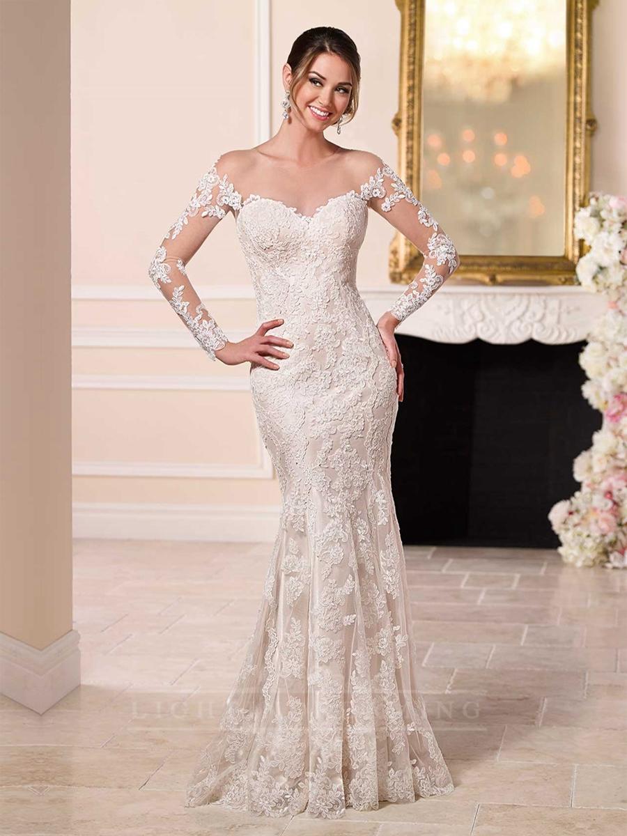 Свадьба - Off the Shoulder Lace Over Wedding Dress Featured Illusion Lace Sleeves - LightIndreaming.com