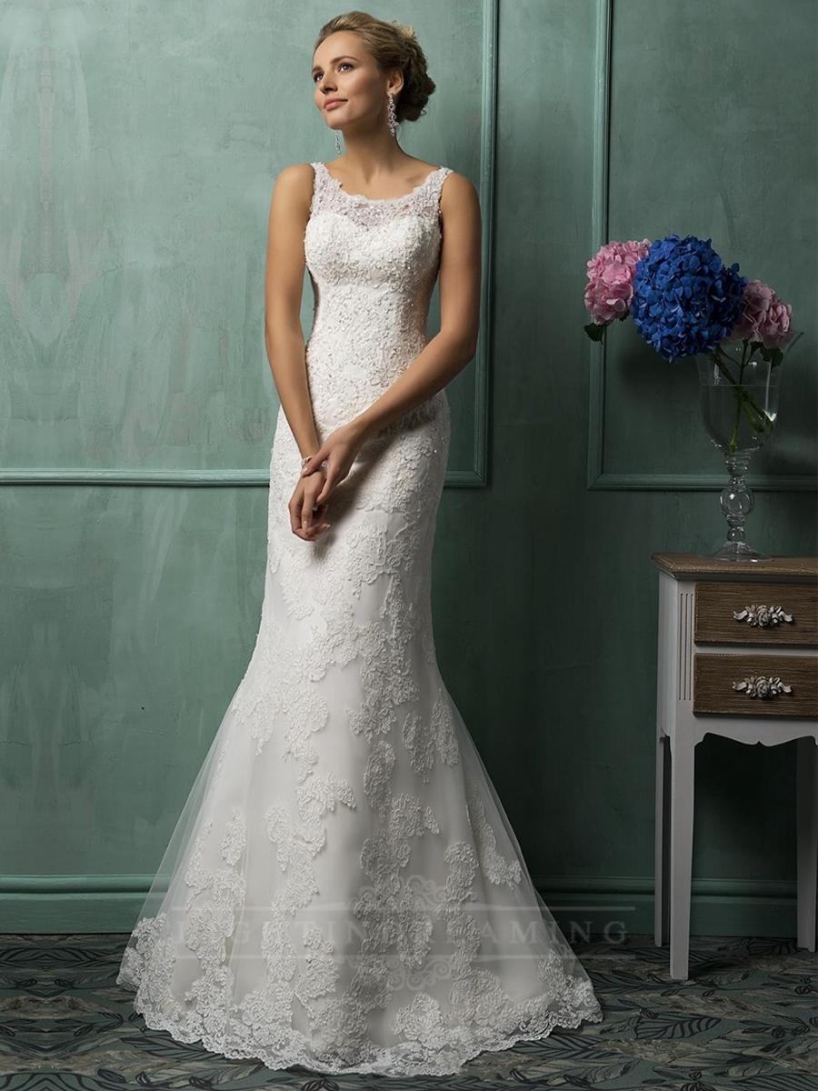 Mariage - Square Neckline Lace Wedding Dresses - LightIndreaming.com