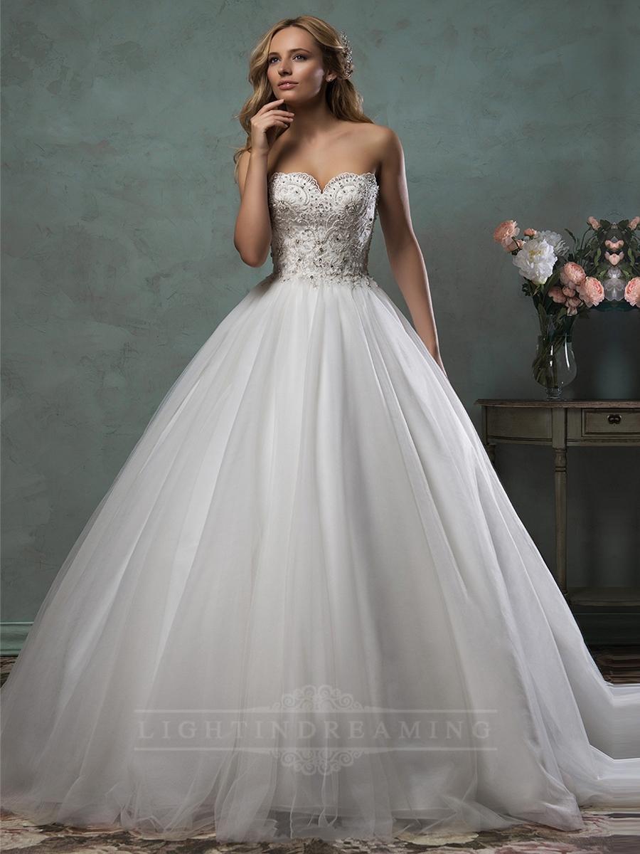 Wedding - Strapless Scallop Sweetheart Beaded Bodice Ball Gown Wedding Dress - LightIndreaming.com