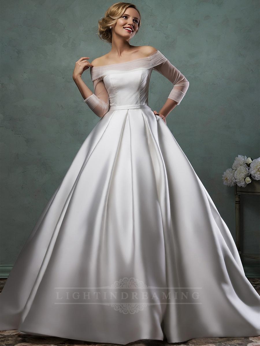 زفاف - Off the Shoulder Three Quarter Sleeves A-line Wedding Dress - LightIndreaming.com