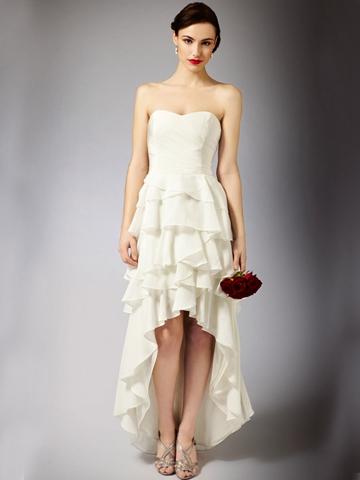 زفاف - Maxi High Low Wedding Dress with Strapless Bodice and Modern Multi-layered Skirt