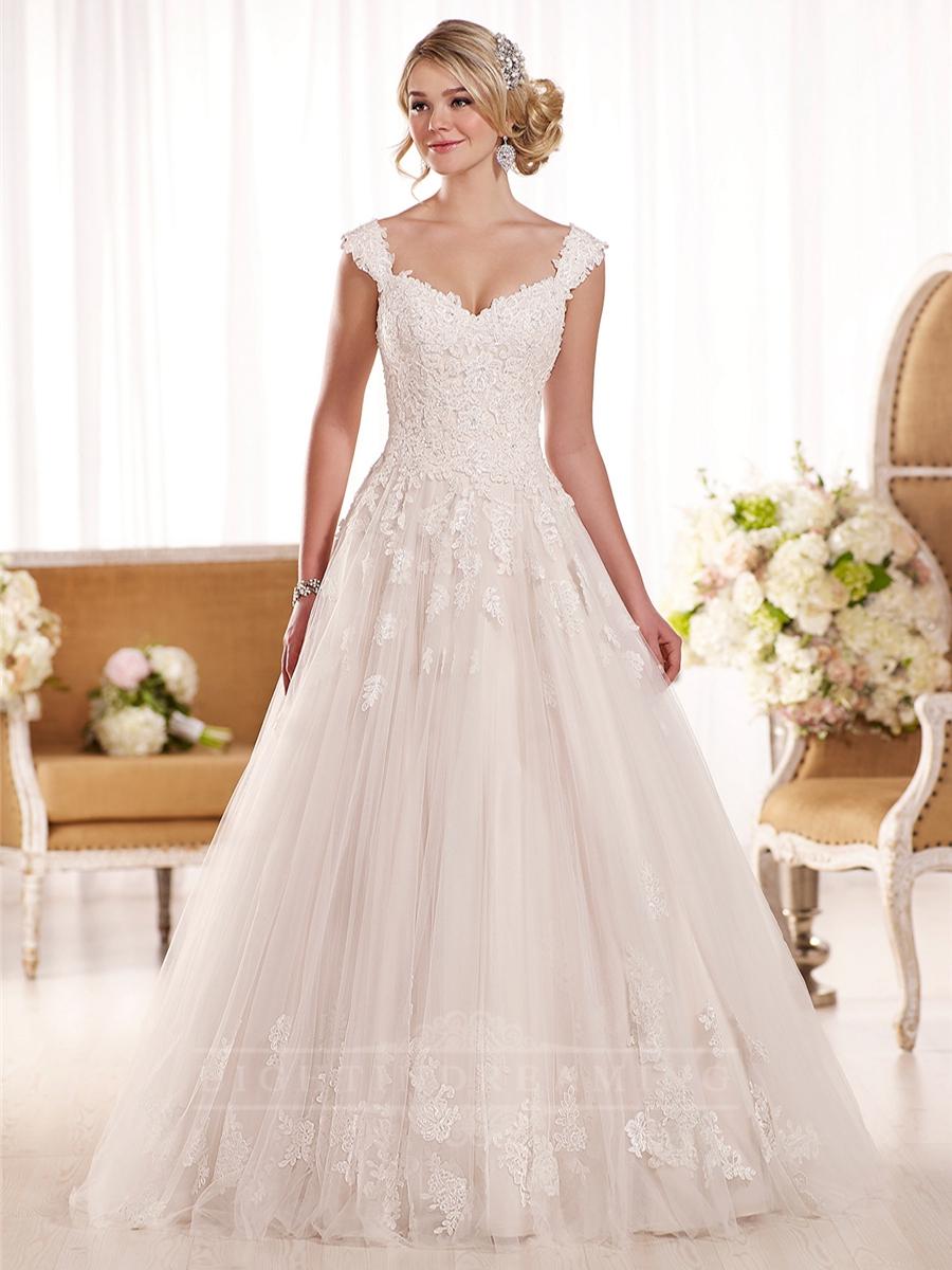 Hochzeit - Cap Sleeves A-line Lace Wedding Dress - LightIndreaming.com