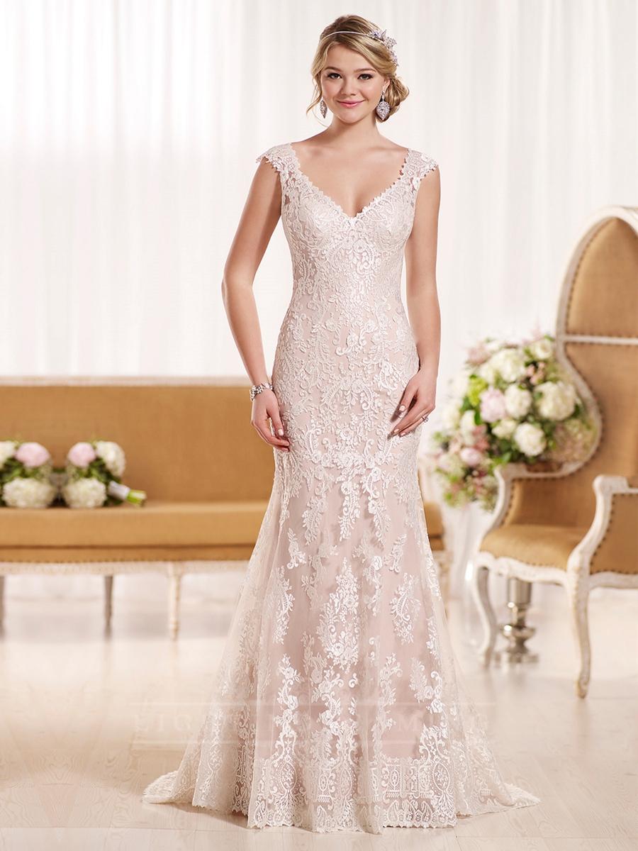 Hochzeit - Cap Sleeves Illusion Lace Back Wedding Dress - LightIndreaming.com