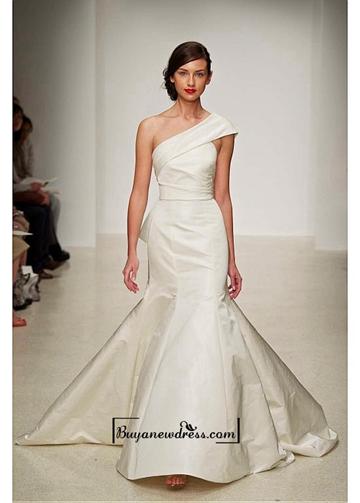 زفاف - Alluring Taffeta & Satin One Shoulder Neckline Natural Waistline Mermaid Wedding Dress