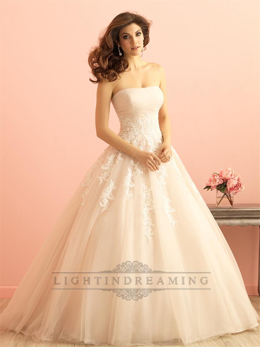 Свадьба - Strapless Ruched Bodice Lace Appliques Princess Ball Gown Wedding Dress - LightIndreaming.com