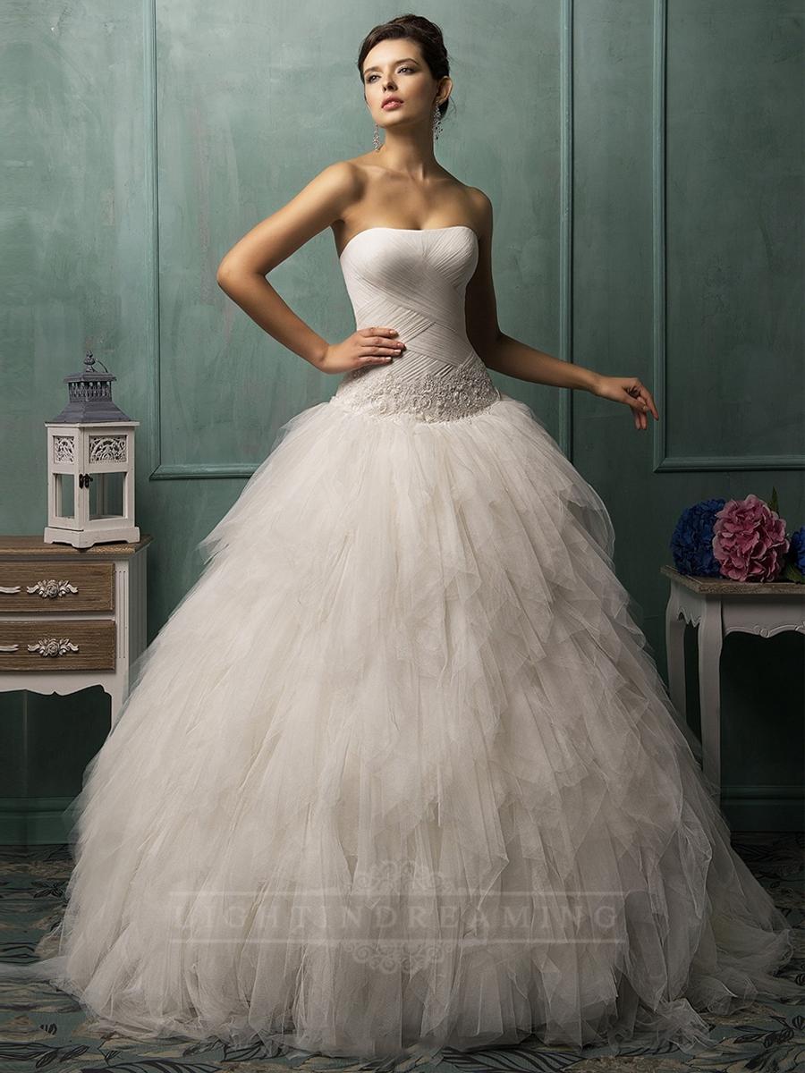 Hochzeit - Strapless Criss-cross Bodice Ruffled Ball Gown Wedding Dress - LightIndreaming.com