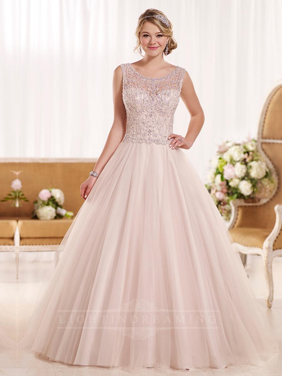 Hochzeit - Diamante Embellished Illusion A-line Low Back Wedding Dress - LightIndreaming.com