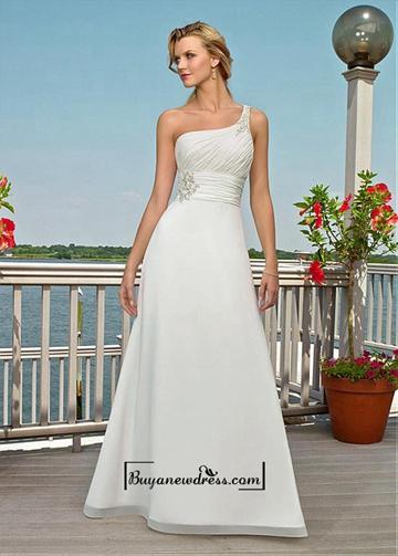 Hochzeit - Amazing Chiffon & Satin A-line One Shoulder Neckline Empire Waist Wedding Dress