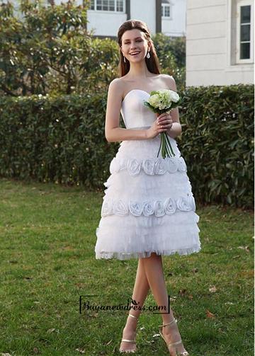 Wedding - Alluring Satin&Tulle A-line Sweetheart Neckline Knee Length Wedding Dress