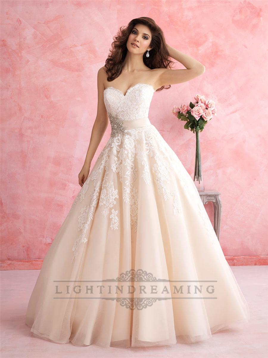 Hochzeit - Strapless Sweetheart A-line Lace Ball Gown Wedding Dress - LightIndreaming.com