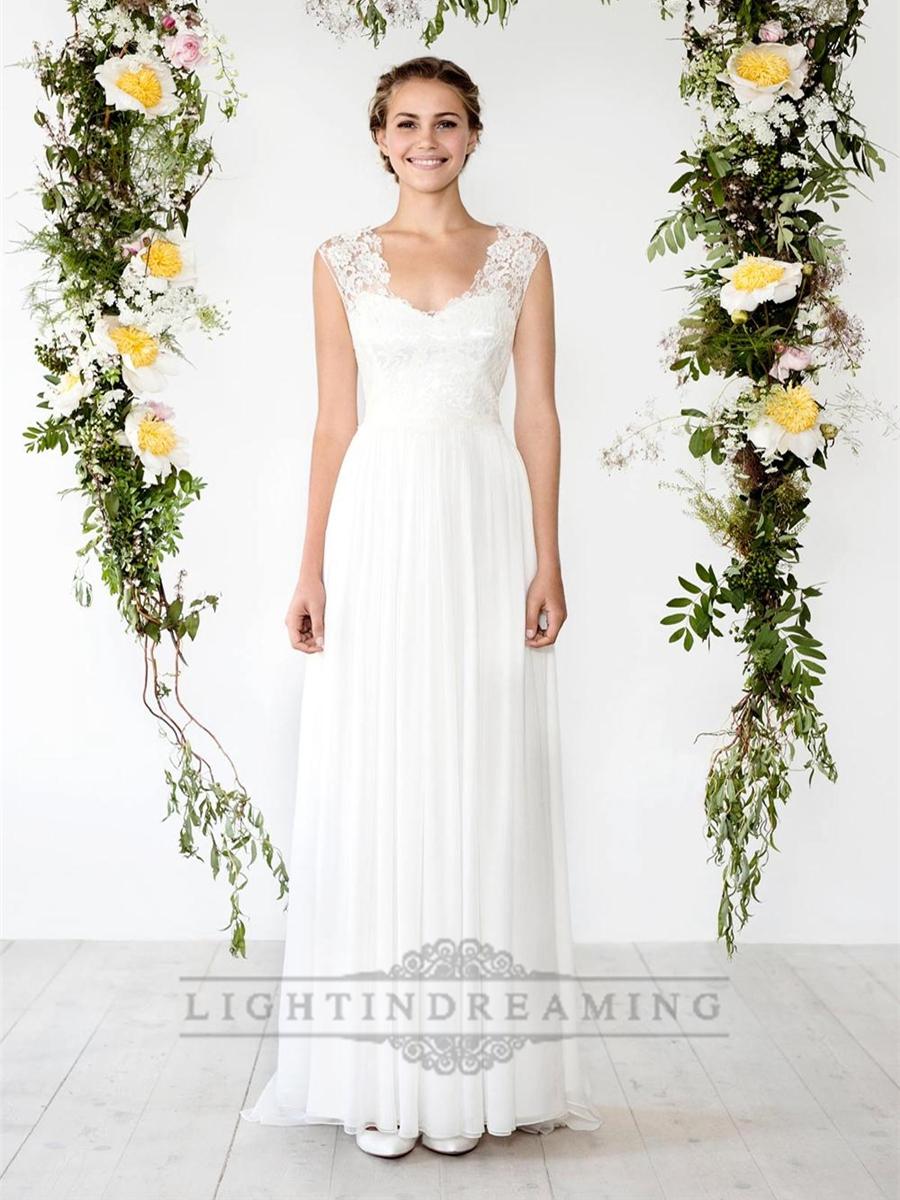 Свадьба - Cap Sleeves Sheath Wedding Dress with Cut Out Back - LightIndreaming.com