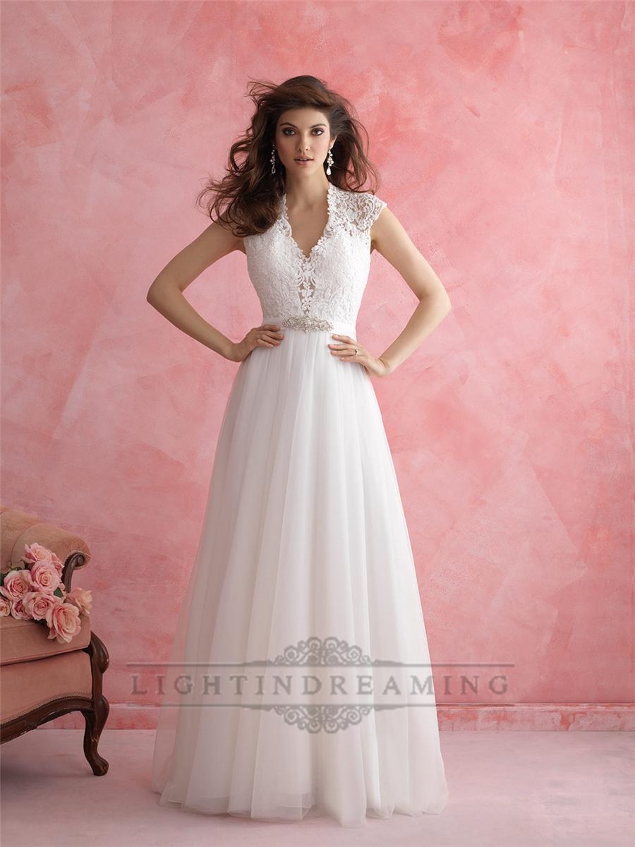 Mariage - Cap Sleeves V-neck Wedding Dress with Keyhole Back - LightIndreaming.com