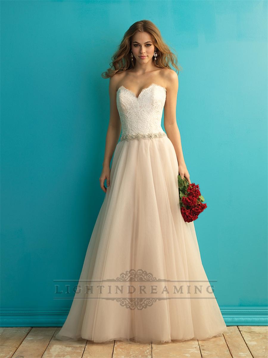 Wedding - Strapless Sweetheart A-line Weding Dress with Beaded Belt - LightIndreaming.com