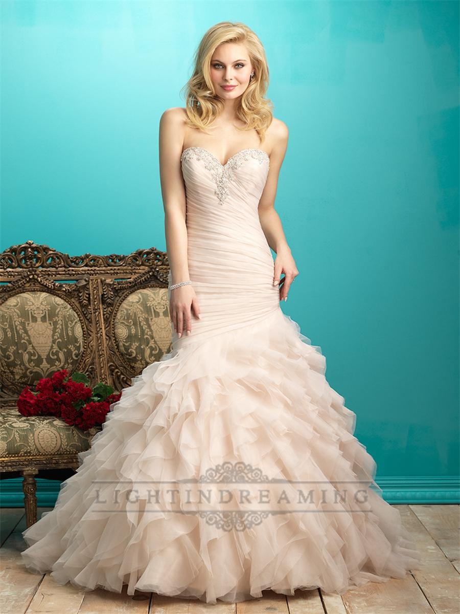 Hochzeit - Ruffled Pleated Bodice Beaded Sweetheart Wedding Dress with Layers Skirt - LightIndreaming.com
