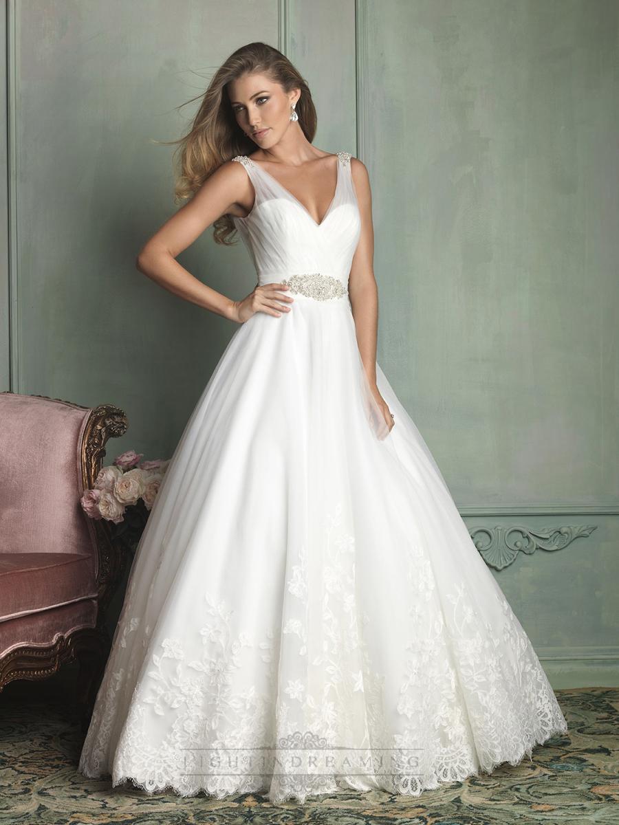 Hochzeit - Sheer Straps V-neck and V-back Ball Gown Wedding Dresses - LightIndreaming.com