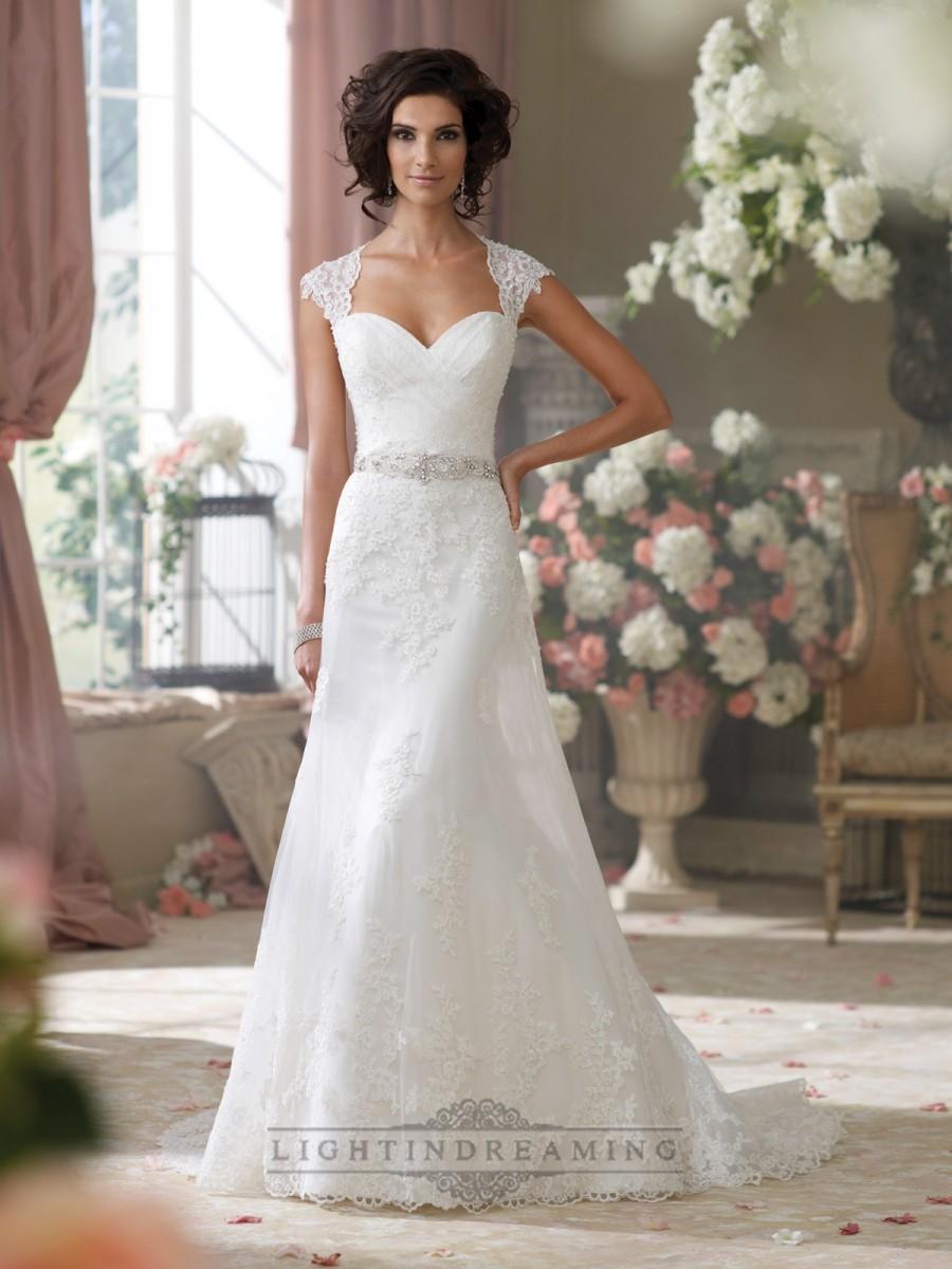زفاف - Cap Sleeves Slim A-line Sweetheart Lace Appliques Wedding Dresses - LightIndreaming.com