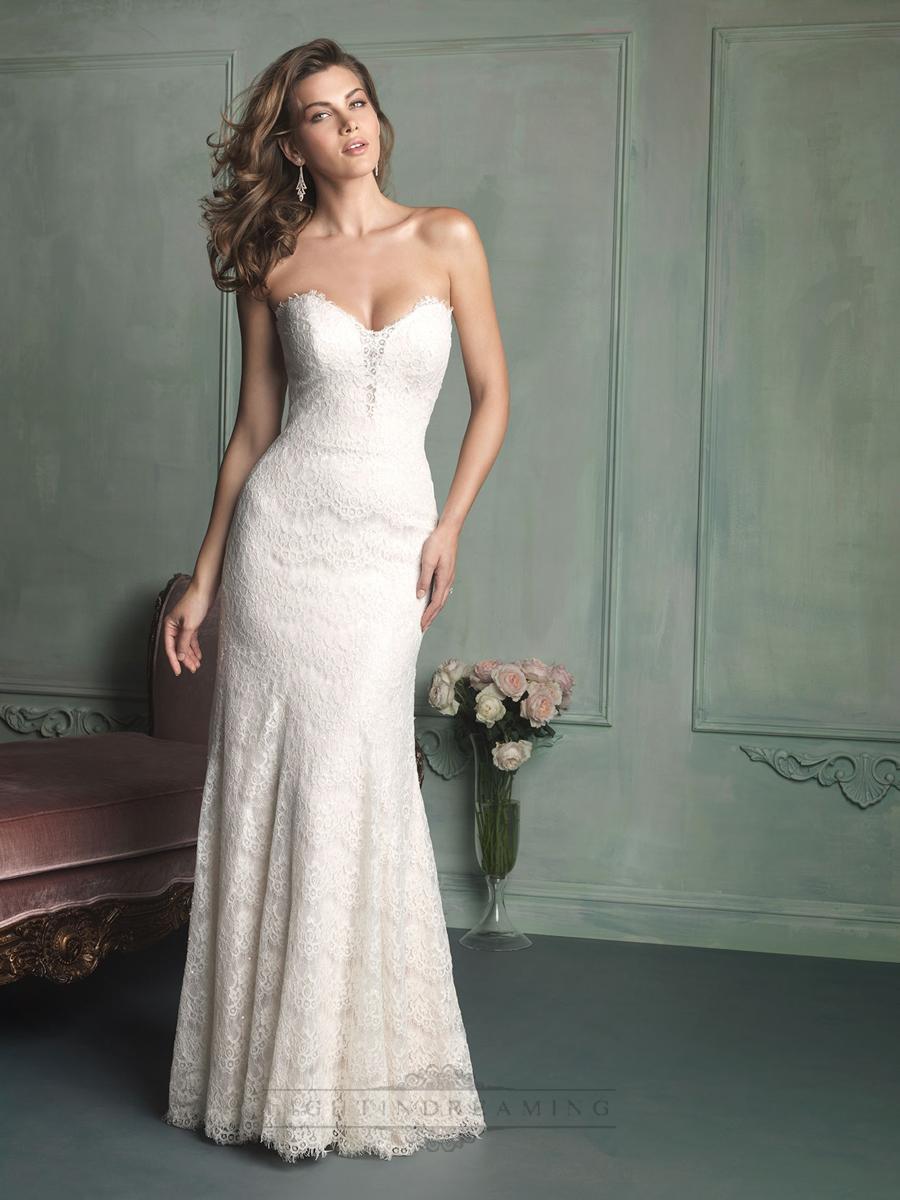 زفاف - Simple Strapless Sweetheart Floor Length Lace Wedding Dresses - LightIndreaming.com