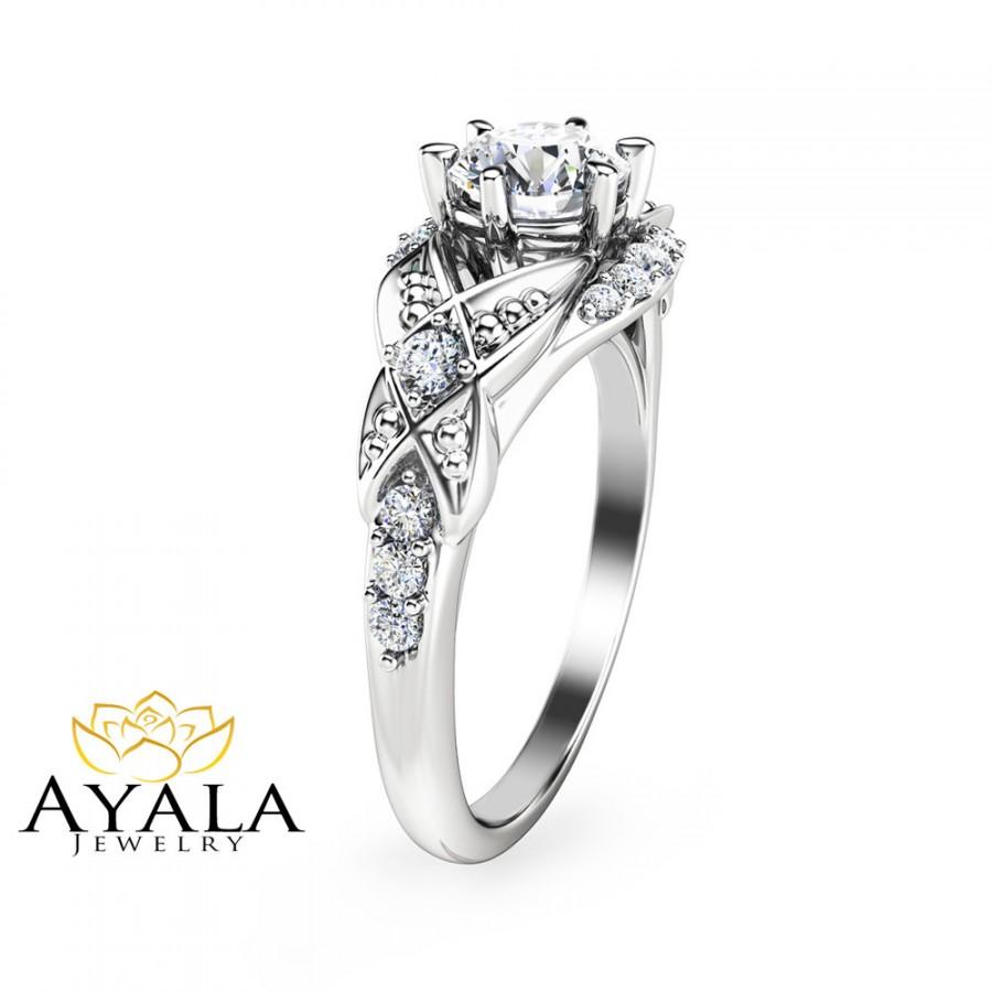 Hochzeit - 14K White Gold Filigree Engagement Ring With 0.60ct. Natural Diamond-Art Deco Filigree Ring