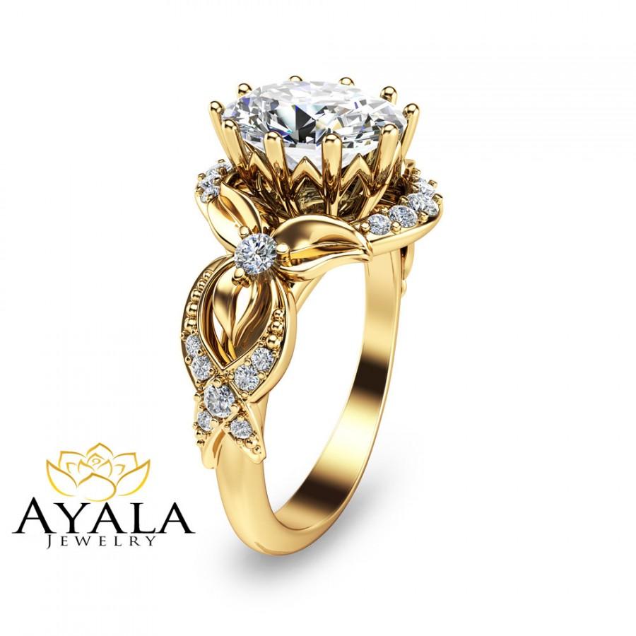 زفاف - Oval Diamond Engagement Ring 14K Yellow Gold Oval Engagement Ring Unique Engagement Ring