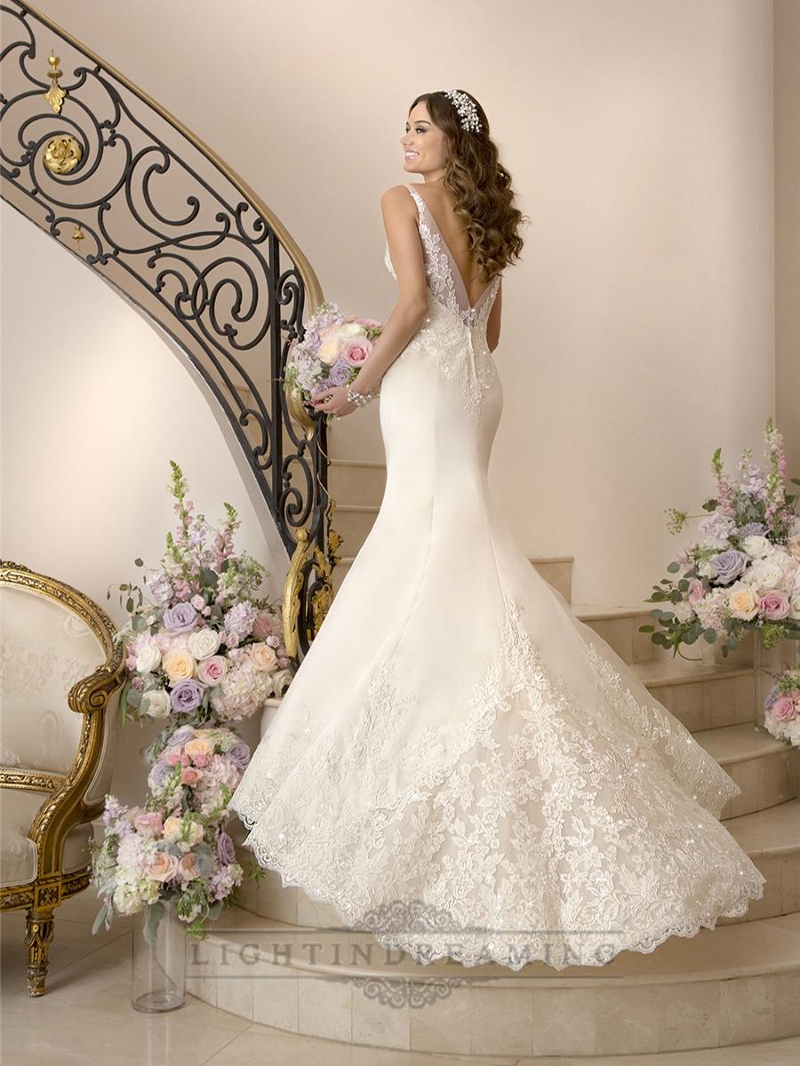 Wedding - Elegant Fit and Flare Illusion Straps Wedding Dresses with Deep V-back - LightIndreaming.com