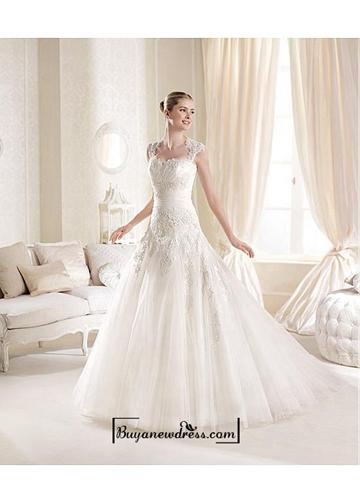 Hochzeit - Alluring Tulle & Satin Sweetheart Neckline Natural Waistline A-line Wedding Dress
