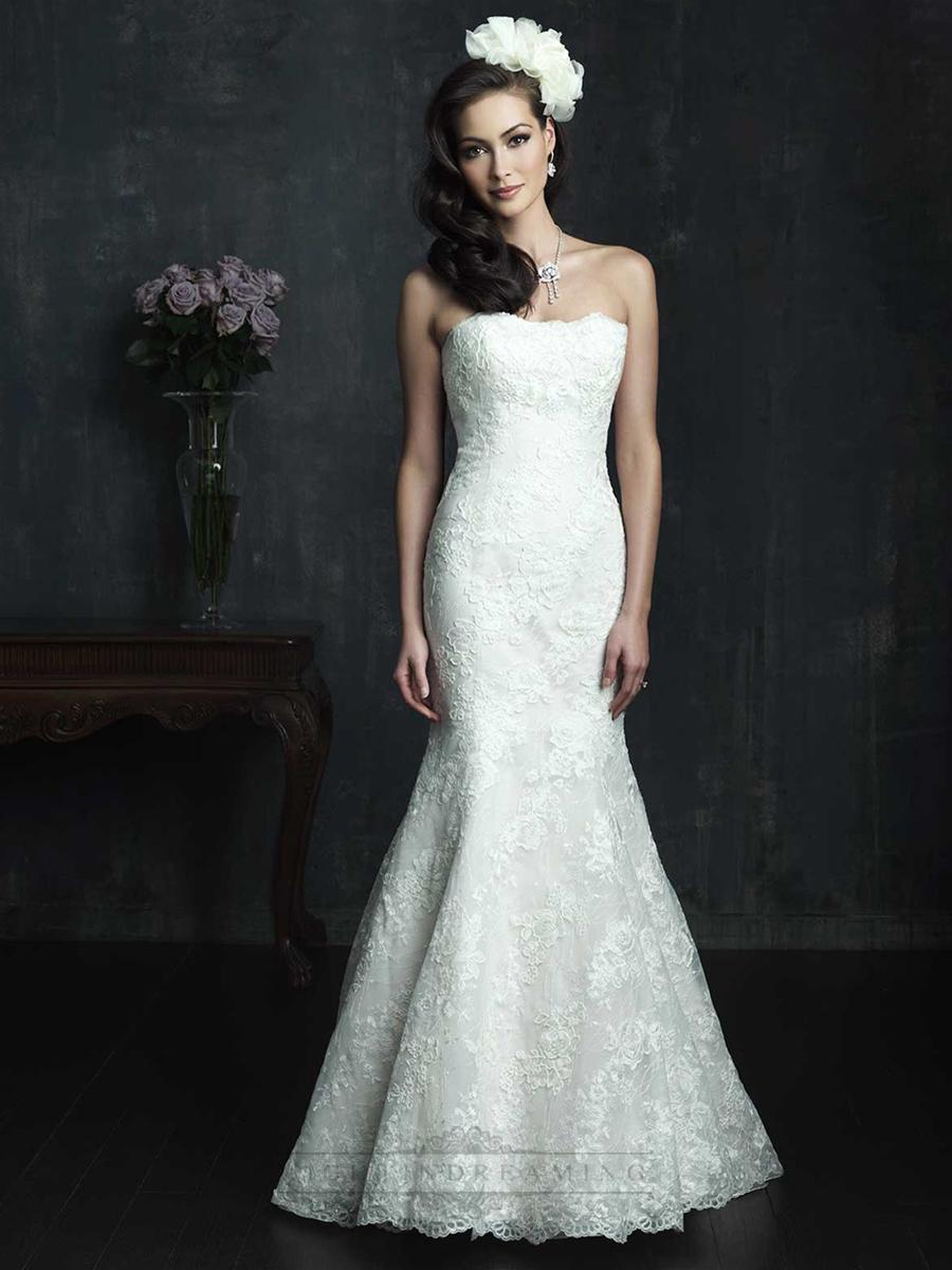 زفاف - Strapless Slim Line Lace Appliques Mermaid Wedding Dresses - LightIndreaming.com