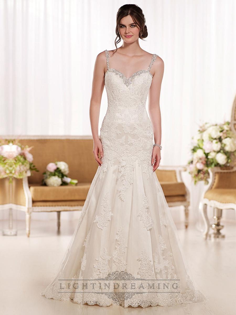 زفاف - Beading Straps Sweetheart Fit and Flare Lace Wedding Dresses with Low Back - LightIndreaming.com