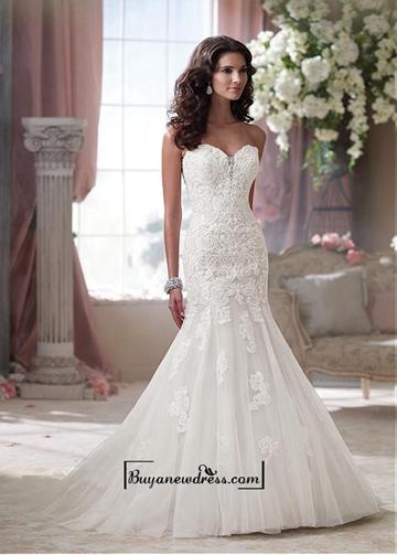Свадьба - Alluring Tulle & Satin Sweetheart Neckline Natural Waistline Mermaid Wedding Dress