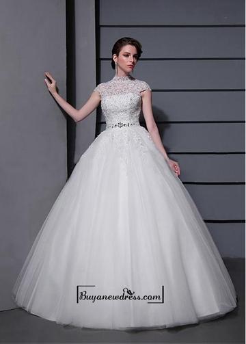 Hochzeit - Amazing Tulle&Satin Ball gown Illusion High Natural Waistline Wedding Dress