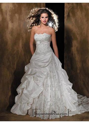 Свадьба - Beautiful Elegant Taffeta A-line Strapless Wedding Dress In Great Handwork